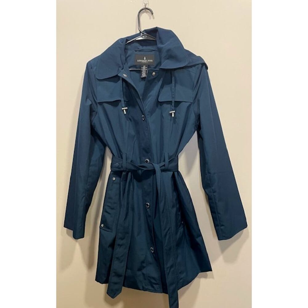 London Fog Women's Water Resistant Single Breasted Trench Coat Dark Teal Sz Med - Picture 2 of 10